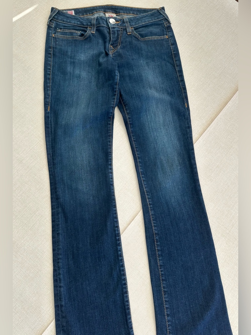 True Religion Women's Dark Wash Flare Jeans - Classic Blue Stretch Denim